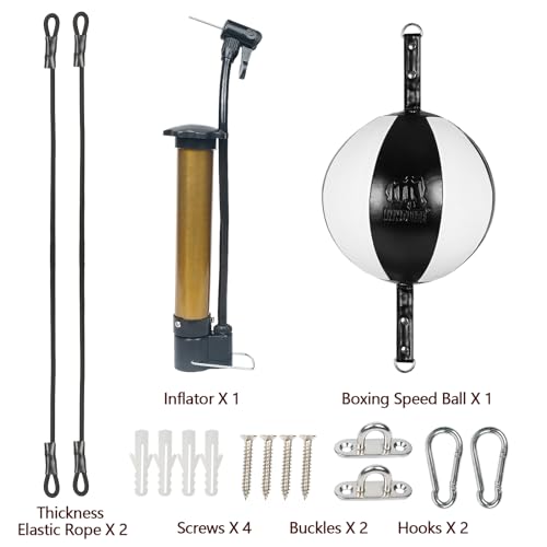 InnoLife Double End Punching Ball Striking Punching Bag Kit, Speed Striking Reflex Kit with Bungee Cords Perfect for Reaction, Agility, and Hand Eye Coordination Training - color: Black & White