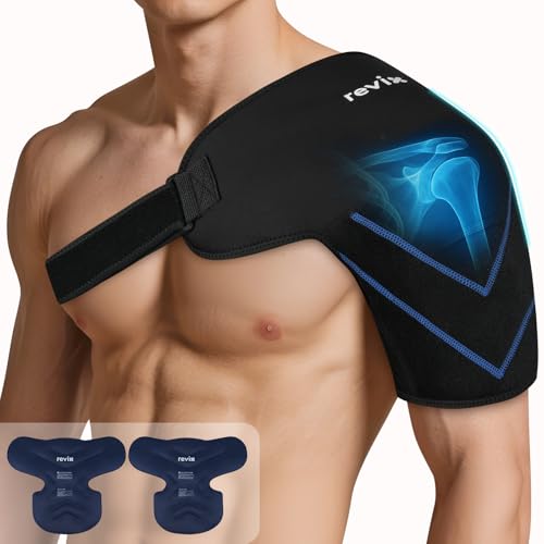 REVIX XL Shoulder Ice Pack Wrap & Brace for Rotator Cuff & Arm, 2 Gel Pack | Reusable Gel Shoulder Brace for Surgery Recovery, Rotator Cuff & Muscle Relief, for Men & Women - size: Large, style: Black, 2 Gel Packs+1 Shoulder Brace