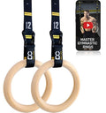 Double Circle Wood Gymnastics Rings with Quick Adjust Numbered Straps and Exercise Videos Guide - Full Body Workout Rings, Calisthenics, Home Gym (Multi-Size) - style: Rings 1.1 Inch