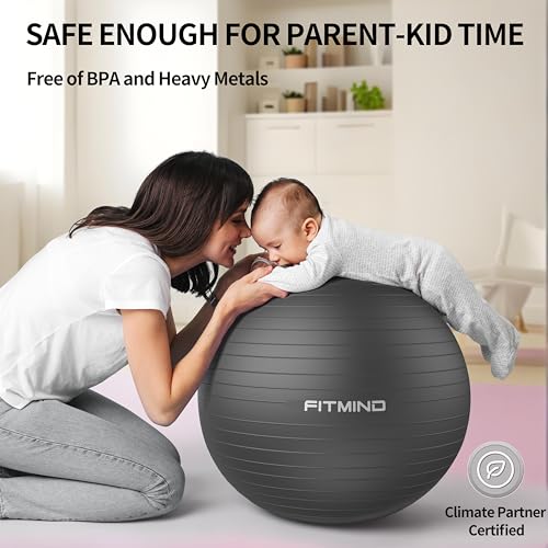 FITMIND_ Extra Thick Exercise Ball Yoga Ball 22in/26in/30in for Workout Pregnancy Stability,Anti-Burst and Slip Resistant Swiss Ball with Pump for Yoga, Pilates, Fitness,Birthing,Physical Therapy - color: black, size: 26-30in/65-75cm