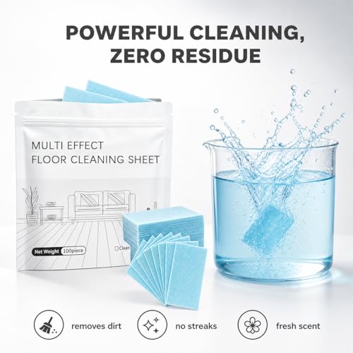 Multi-Surface Floor Cleaning Tablets, 100PCS Concentrated Floor Cleaner Tablets for Hardwood, Tile, Laminate & Vinyl Floors, Dissolvable Mop Cleaning Solution for Home & Kitchen Use