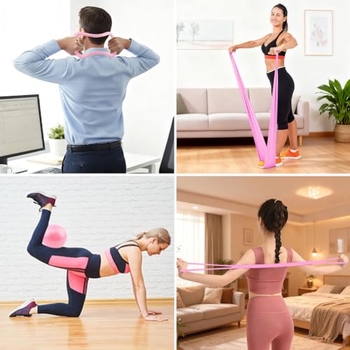Pilates Essentials Kit for Women, 14 Pcs Home Workout Equipment with Pilates Circle Ball Ring Set Resistance Bands and Anti Slip Sock, Yoga Pilate Essentials Accessories - color: Pink
