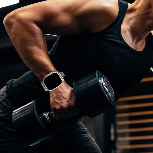 Trail Loop Nylon Band - Compatible with Apple Watch Ultra 2 Band/Ultra Bands 49mm 45mm 44mm Men Women, Braided Elastic Weave Sport Strap for iWatch Ultra 2, iWatch Ultra Series 10 46mm SE/9/8/7/6/5 - color: Trail/Blue Light Gray/Titanium