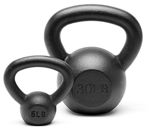 Powder Coated Solid Cast Iron Kettlebell Weights Set 5lb to 45lb Various Combination - color: E-Black(5+30)lb