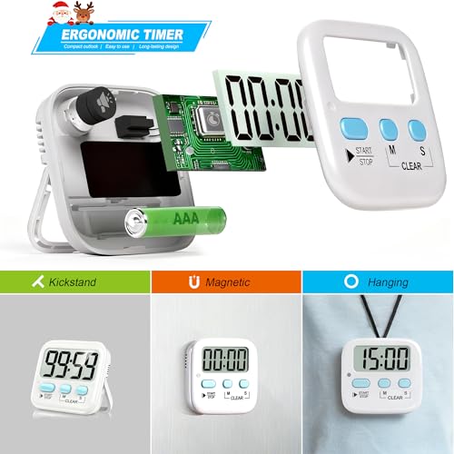 Antonki 2 Pack Digital Timer for Kids, Magnetic Countdown Kitchen Timers for Cooking, Egg, Classroom, Teacher, Exercise, Study, Oven - Battery Included - color: 2 * Classic White ( 97%+choice )