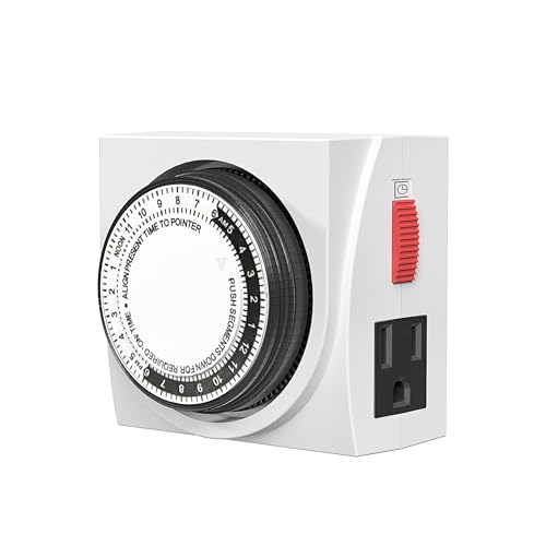 BN-LINK Heavy Duty Mechanical 24 Hour Timer Dual Outlet 3-Prong Accurate Indoor for Lamps Fans Christmas Lights White AC 1875W 1/2 HP, ETL Listed - size: 3-Prong, 1-Pack, 2 Outlets, Heavy Duty