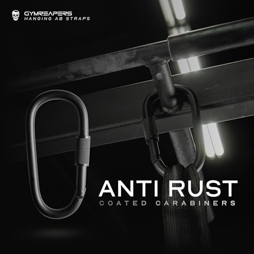 Gymreapers Hanging Ab Straps for Pull-Up Bar - Hang Bar Assist Strap & Strength Workout Equipment, Padded Adjustable Arm Supports with 2 Steel Carabiners for Leg Raises, Abdominal & Core Training - color: Black