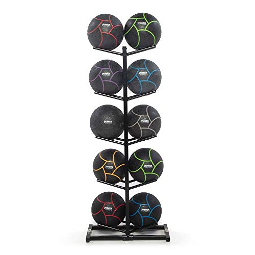 Power Systems Medicine Ball Storage Rack Only – Double Med Ball Tree Holds 10 Balls, Vertical Gym Organizer Stand for Home Gym, Fitness Studio & Commercial Equipment Storage, Black