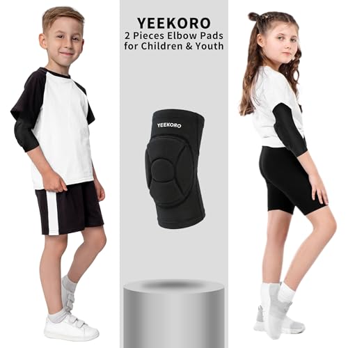 Kids/Youth Knee Pads Elbow Pads, Sports Compression Support Sleeve | Knee Elbow Protective Gear, Sports Knee Elbow Protector with Thickened Pads for Basketball Wrestling Football Volleyball - color: Black Elbow Pads, size: YS (arm circumference: 6.69-7.48
