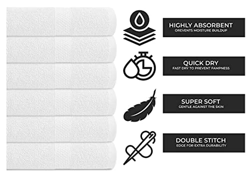 KAHAF COLLECTION 100% Cotton Bath Towel Set, White 24x48 Pack of 6 Towels, Quick Dry, Highly Absorbent, Soft Feel Towel, Gym, Spa, Bathroom, Shower, Pool, Luxury Soft Towels Light-Weight - color: White, size: 24x48 - 6 Pack