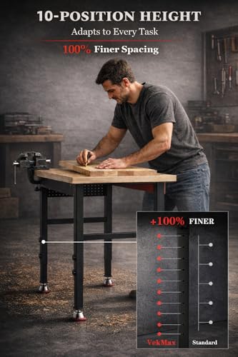 70" Heavy Duty Workbench, 2500 LBS Load Capacity Work Bench with 1.2" Laminated Wood Top & Reinforced Steel Frame, Adjustable Height Work Table for Garage, Workshop, Office, Home (Feet) - size: 70"丨Feet