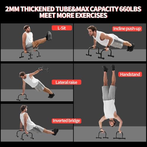 Teclor Push Up Bar, Parallettes Bars For L-sit & Dip, Heavy-Duty No Wobbling Parallel Bars Stand For Handstands, Full Planche, Calisthenics, 9.5in High Workout Stands for Home Fitness Training - color: Black