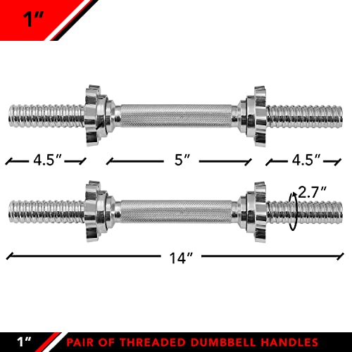 JFIT Threaded Dumbbell Handles, Set of 2, with Star Collars, Fits 1” Standard Plates - size: 1 Inch