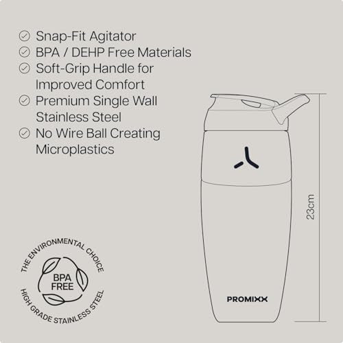 Promixx Pursuit Stainless Steel Shaker Bottle - 32oz Lightweight Metal Protein Mixer with Snap-Fit Agitator for Smooth Shakes - Leak-Proof Gym Shaker Cup for Fitness & Travel - Midnight Blue - color: Midnight Blue, style: 32oz