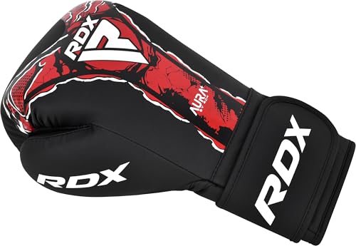 RDX Aura 2025 Boxing Gloves for Training Sparring Heavy Bag, Maya Hide Leather, Multi Layer Padding, Quick EZ Wrist Support Strap, Red Black - size: 16oz