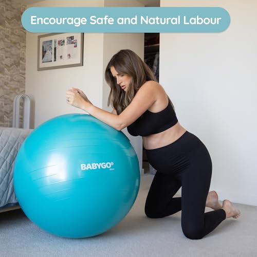 BABYGO Birthing Ball - Pregnancy Yoga Labor & Exercise Ball & Book Set Trimester Targeting, Maternity Physio, Birth & Recovery Plan Included Anti Burst Eco Friendly - color: Turquoise, size: 65cm - Manual