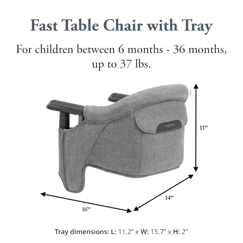 Inglesina Fast Table Chair - Stone Gray Melange + Fast Dining Tray - Portable Baby High Chair - for Babies & Toddlers up to 37 lbs - Fits Tables 0.8'' to 3.5'' Thick - Compact - Travel Bag Included - color: Stone Gray Melange, style: Chair with tray