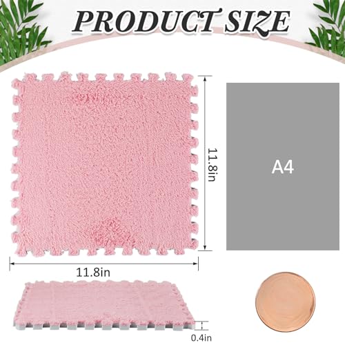 Amylove 72 Pieces Plush Foam Floor Mat Square Interlocking Carpet Tiles with Border 12 x 12 x 0.4 in Fluffy Play Mat Floor Tiles Soft Climbing Area Rugs for Home Playroom(White, Gray, Pink) - color: White, Gray, Pink