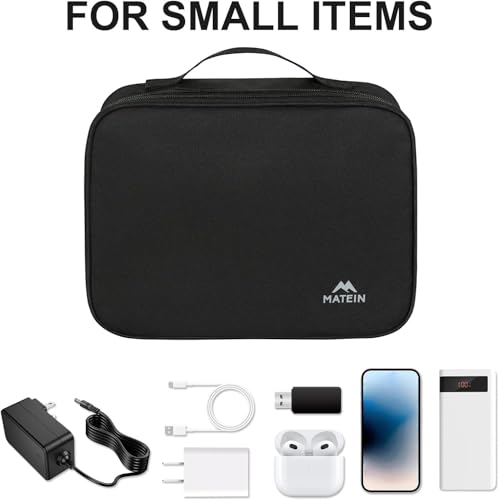 MATEIN Electronic Organizer Travel Case, Small Double Layers Cable Organizer for Travel Accessories, Water Resistant Portable Tech Case for Phone, Cords, Charger, Earphone, Tech Gifts, Black - color: Antique Black, size: Small