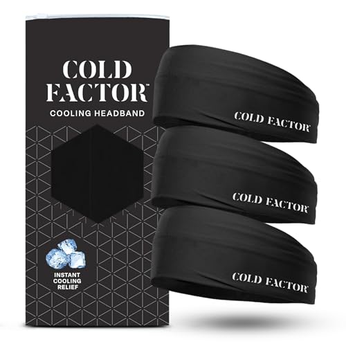 COLD FACTOR Cooling Headband for Women and Men – UPF 50+ Advanced Evaporative Comfort, Instant Cooling Sweatband for Outdoor Sports, Fitness, Yoga, Hiking, Running, and Workout - color: Black