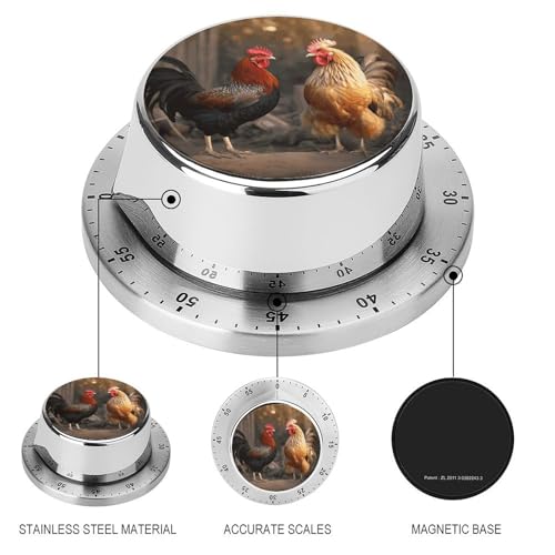 Rooster and Chicken Magnetic Timer Manual Kitchen Timers for Cooking Cute Egg Timers Loud Countdown Clock Mechanical Countdown Timer for Classroom Gym Baking Exercise Study Workout Clock
