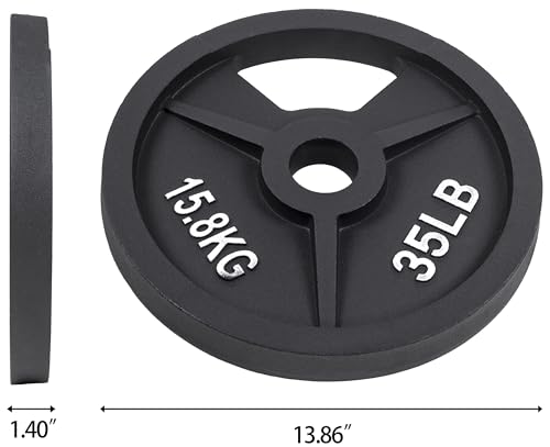 Fitvids 2-Inch Olympic and 1-Inch Standard Cast Iron Weight Plate for Strength Training & Weightlifting, Multiple Weights Available - color: Olympic (2-Inch Center), style: 35LB Pair