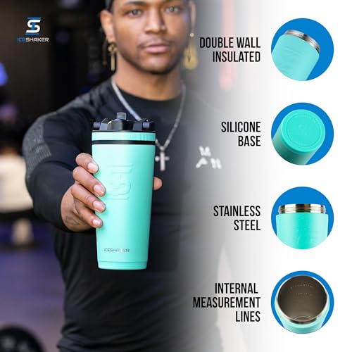 Ice Shaker Insulated Stainless Steel Shaker Bottle | 26oz, Mint | Cold for 30+ Hours | Insulated Cup with Twist-on Agitator | Odor-Free Bottle for Protein Shakes, Water, Smoothies, Cocktails - color: Mint