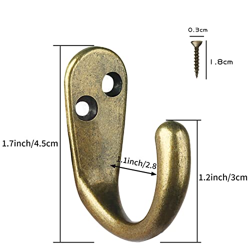 IBosins 50PCS Coat Hooks Wall Mounted Single Prong Robe Hook for Hanging Towel Hooks with 100 Screws for Cup, Mug, Bags, Hat, Cap, Scarf, Pet leashes - color: 50 Pcs Antique Brass