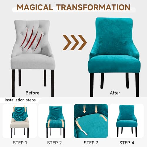 Velvet Wingback Dining Chair Cover Soft Stretch Accent Chair Cover Slipcover Thick Plush Wing Back Chairs Covers Furniture Protect Washable Chairs Protector Covers for Dining Room (Peacock Blue, 2) - color: Peacock Blue