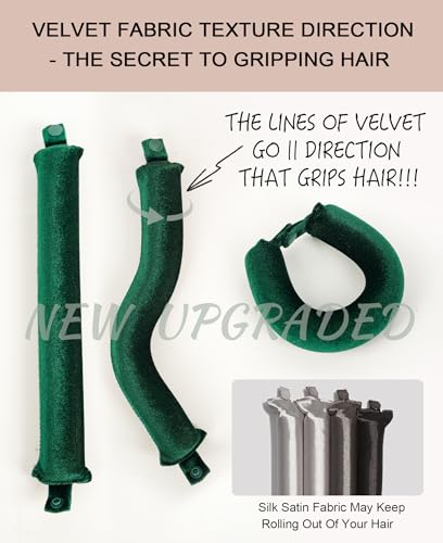 Grande Heatless Curls Overnight Rods No Heat Hair Curlers to Sleep in, Jumbo Foam Large Hair Rollers for Long Hair Blowout Look, Heatless Flexible Curling Rod Set with Satin Wrap for Sleeping - color: Emerald Green