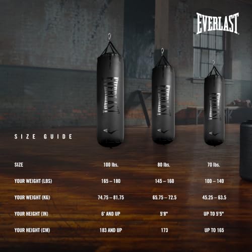 Everlast Elite Punching Bag | Durable Boxing MMA, Adults | Muay Thai - color: Black with Hanger, size: 80 lb