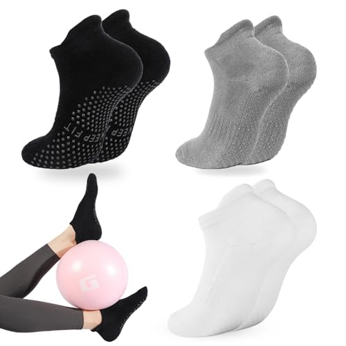 loudashuaiqi Grip Pilates Socks Non Slip Athletic Yoga Socks with Grips for Women Grippy socks for Hospital Workout Barre - style: Black/White/Grey