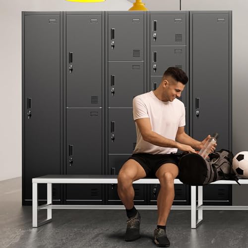 Greenvelly 72" Locker, Metal Lockers for Employees with 6 Doors and Keys, 6-Tiers Black Lockable Steel Storage Locker for Gym,School,Office,Sports,Card Slots,Vents - color: Black, size: 6 Doors