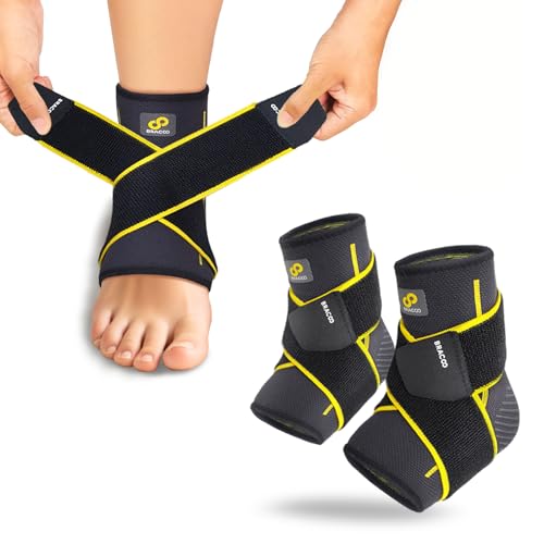 Bracoo 2 Pack Ankle Brace Compression Sleeve for Women & Men, Adjustable Ankle Support Strap for Sprained, Plantar Fasciitis, Pain Relief, Injury Recovery, Running, Workout, GYM, FS60 - size: L/XL