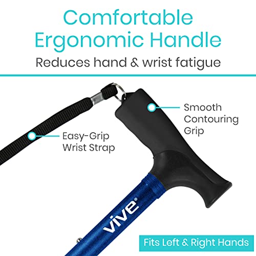 Vive Folding Cane - Foldable Walking Cane for Men, Women - Fold-up, Collapsible, Lightweight, Adjustable, Portable Hand Walking Stick - Balancing Mobility Aid - Sleek, Comfortable - color: Blue