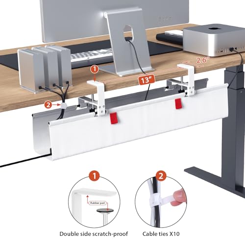 Univivi No Drill Under Desk Cable Management Tray, 28" Cord Organizer for Table, Clamp/Screw Mount Desk Cable Management, Premium Fabric Cable Management Tray for Office, Home - color: White, size: 28"L x 5.5"W