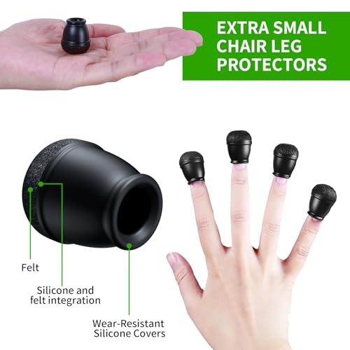 24 Pcs Extra Small Chair Leg Floor Protectors, Silicone Chair Leg Protectors for Hardwood Floors, Round Felt Pads Caps Chair Leg Covers to Protect Floors from Scratches & Noise(Black, Fit 0.35"-0.55") - size: XS-24PCS-(Fit:0.35-0.55 inch)-Black