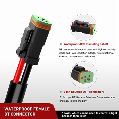 Nilight 2 PCS 16AWG 10 Feet Wiring Harness Extension Kit, Extended Plug and Play 2-pin Socket DT Connector Wire Cord for Offroad LED Light Bar Driving Fog Boat Work Lights - size: 16AWG -10FT 2Pin DT