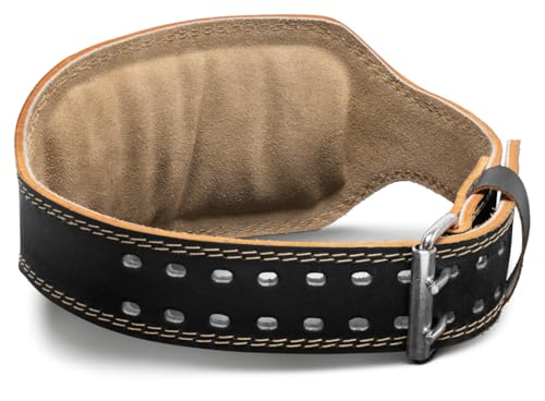 Harbinger Padded Leather Contoured Weightlifting Belt - 4" or 6” Width - Interior Suede Lining & Foam Cushioning - Heavy-Duty Dual Prong Steel Roller Buckle - for Lifting Support - size: X-Large, style: 6 Inch: 2.0