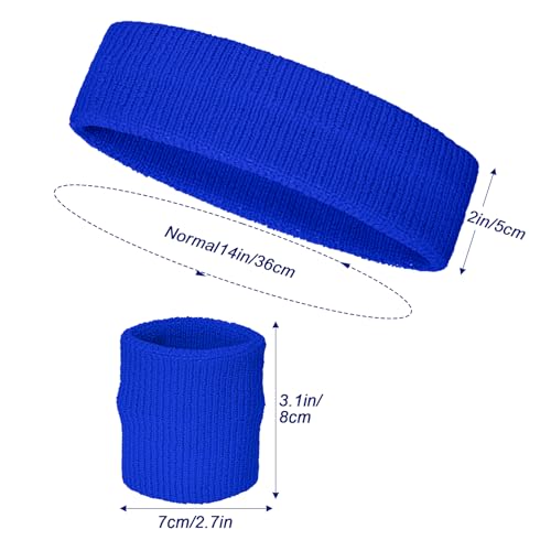 Sucrain 3 Pieces Sweatbands Set, 1 Pieces Sports Headband and 2 Pieces Wristbands,Wicking Sweat Head Band for Youth Womens Men - color: Blue