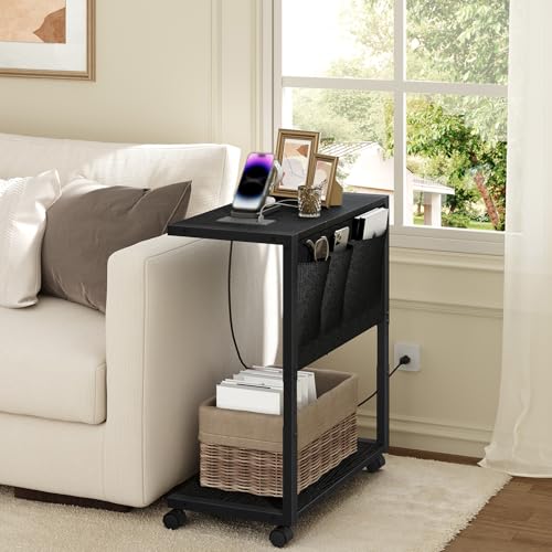 YATINEY PC Stand, Computer Tower Stand with Charging Station, Height Adjustable PC Tower Stand for Floor, 2 Tier Computer Cart On Wheels, 23.1"-29" H,19.7" L x 11" W, for Home Office, Black CJ60BB - color: Black