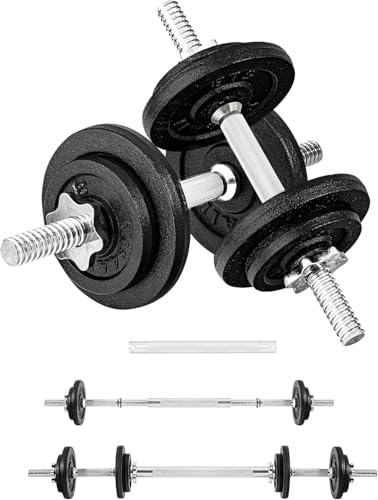 Yes4All Old School Adjustable Dumbbell Set with Weight Plates, Star Lock Collars/Connector, 40lbs to 200lbs Adjustable Weight Plates Set - color: D. Barbell 40LB or 20LB Dumbbell Pair - Black