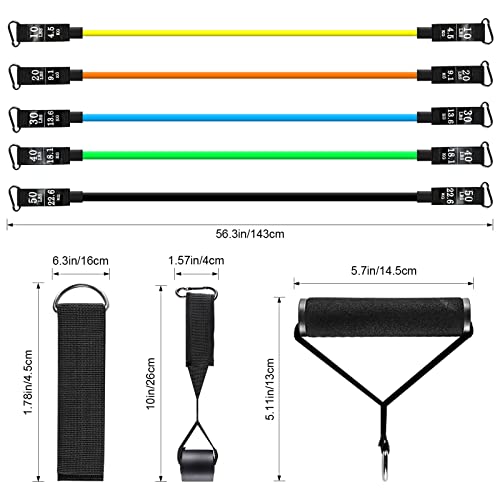 Resistance Bands Set, Himaly Exercise Bands Strength Training Fitness Bands Workout Elastic Bands with Legs Ankle Straps, Door Anchor, Handles & Carry Bag for Home Outdoor Workouts - color: Multicolor (Standard Bands)