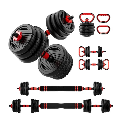 Adjustable Dumbbell Set, 10/20/30/45/70/90lbs Free Weights Dumbbells Set, 5 in1 Dumbbells Set Used as Barbell, Kettlebells, Push up Stand,Weight Plate, Adjustable Weight Set for Home Gym - color: 30LBS(15LB PAIR)