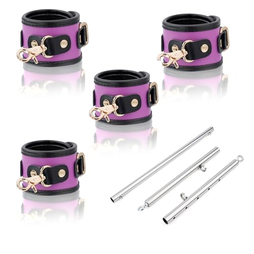 Spreader Bar Heavy Duty Stainless Steel Expandable Bar Home Gym with 4pcs Furry Crocodile Adjustable Strap,Sports Aid Training Pilates Aid Kit,Indoor Yoga Set - style: Silver+Purple PU Kit