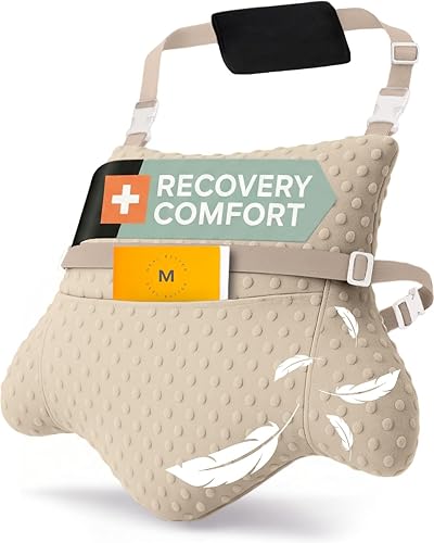 MOYOAMA Hysterectomy Pillow Post Surgery – Form-Fit Support Shield with Secure Straps, 2 Pockets, & Cozy Muff – After Hysterectomy Recovery Must-Haves, Post-Op C-Section Pillow Post Surgery Gifts - color: Sandstone Beige