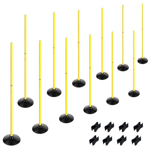 TNZMART Training Agility Poles Set Adjustable Soccer Training Poles Detachable Slalom Poles with Rubber Base - style: Pack of 12