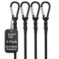 Bungee Cords with Carabiner Hooks Heavy Duty, 12", 200 Lbs Load, 4 Pcs | Elastic Tie Down Straps, Rubber & Latex, Anti-Rust Steel Hooks, 2X Stretch, Waterproof, UV Resistant; Camping, Tarps & Car - size: 12 Inch (Pack of 4)