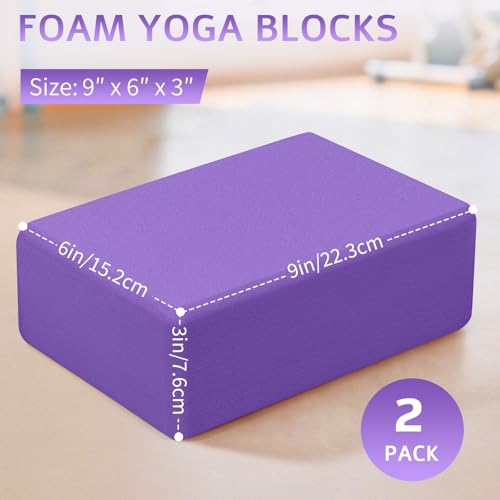 Yoga Blocks 2 Pack, Premium Yoga Brick Foam Blocks to Improve Strength, Flexibility & Balance, Light Weight - Safe and Stable Support for Yoga, Pilates, Meditation & Stretching - color: 2PACK-Deep Purple