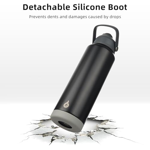 BJPKPK Insulated Water Bottle with Straw Lid, 18oz Thermo Water Bottles with Soft Nozzle, Flex Handle & Non-slip Boot, BPA Free Leak Proof Stainless Steel Metal Thermo, Tumblers, Cups,Black - color: Black, size: 18 Ounces